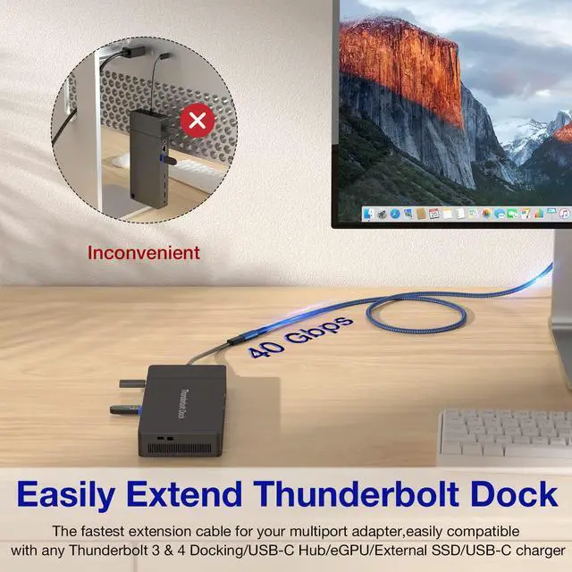 Alt view image 2 of 7 - USB4 Extension Cable 2.62Ft, Thunderbolt 3 & 4 Extension Cable, USB C 4.0 Support PD 100W 20V5A, 40Gbps Transfer, 8K@60Hz, 6K/4K@60Hz Video for Dell/HP/Anker Dock, MacBook, iMac, Dell XPS, Intel NUC