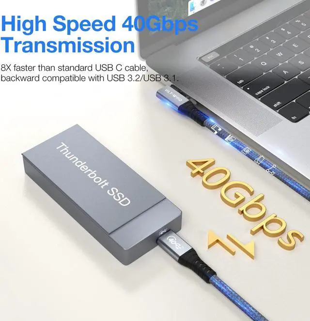 Alt view image 2 of 7 - Right Angle USB4 Cable 2.62FT, 40Gbps Transfer & 100W Charging 90 Degree USB 4.0 Cord, Support 8K/6K@60Hz or Dual 4K Video Cable for Thunderbolt 3/4, iMac, MacBook, External SSD, eGPU, Dell/HP Dock