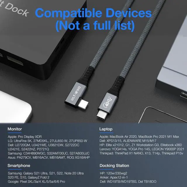 Alt view image 5 of 7 - Right Angle USB4 Cable 2.62FT, 40Gbps Transfer & 100W Charging 90 Degree USB 4.0 Cord, Support 8K/6K@60Hz or Dual 4K Video Cable for Thunderbolt 3/4, iMac, MacBook, External SSD, eGPU, Dell/HP Dock