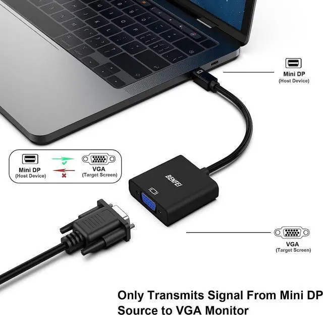 Alt view image 2 of 7 - Mini DisplayPort to VGA Adapter Mini DP Display Port to VGA (Thunderbolt Compatible) Male to Female Adapter for ThinkPad SurfacePro PC
