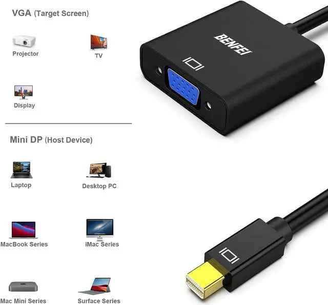 Alt view image 6 of 7 - Mini DisplayPort to VGA Adapter Mini DP Display Port to VGA (Thunderbolt Compatible) Male to Female Adapter for ThinkPad SurfacePro PC