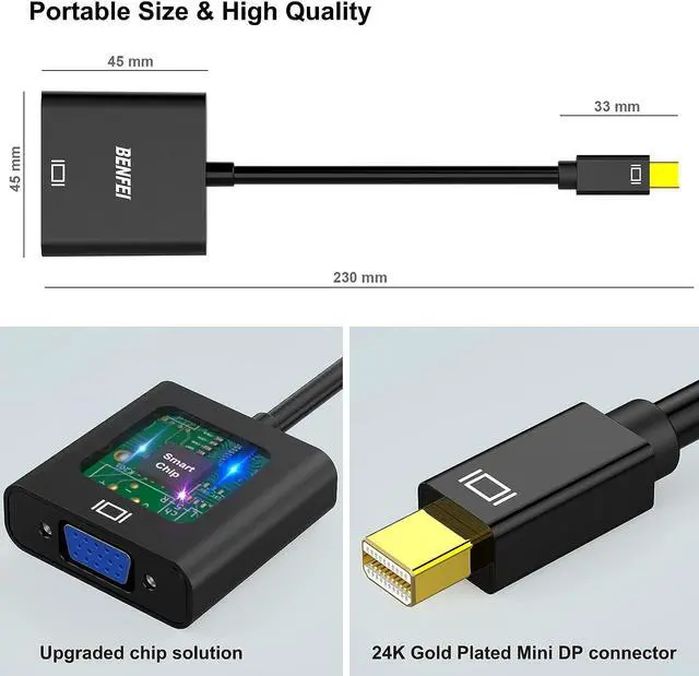 Alt view image 5 of 7 - Mini DisplayPort to VGA Adapter Mini DP Display Port to VGA (Thunderbolt Compatible) Male to Female Adapter for ThinkPad SurfacePro PC