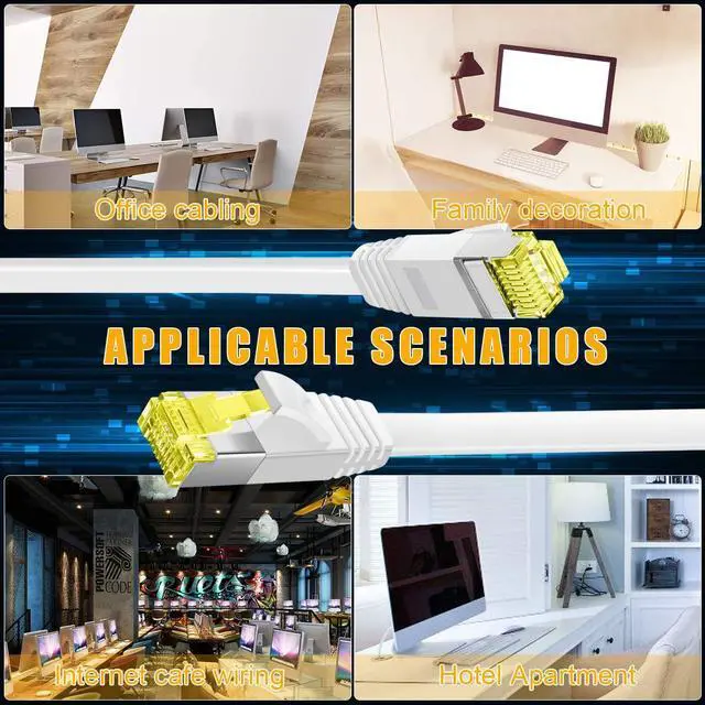 Alt view image 5 of 7 - Cat 6 Ethernet Cable 30 ft,High Speed Flat White Cat 6 Internet Network Patch Cord,Long Ethernet Cable with Snagless Rj45 Connectors and Cable Clips-(30 Feet)