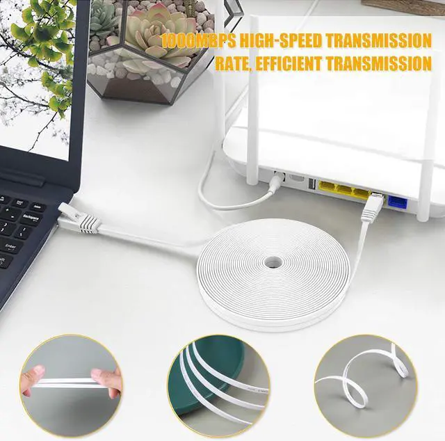 Alt view image 7 of 7 - Cat 6 Ethernet Cable 30 ft,High Speed Flat White Cat 6 Internet Network Patch Cord,Long Ethernet Cable with Snagless Rj45 Connectors and Cable Clips-(30 Feet)