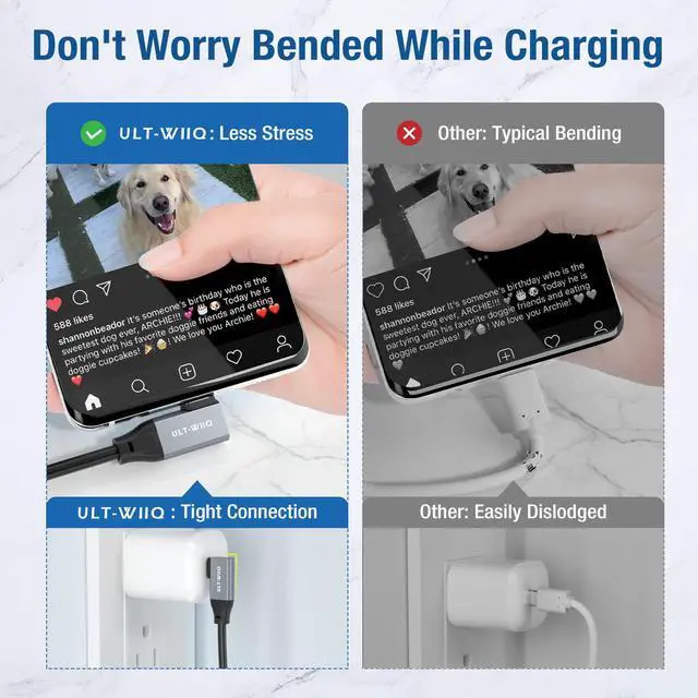 Alt view image 2 of 7 - USB C to USB C 3.2 Gen2x2 Cable 100W, 20Gbps Right Angle 4K@60Hz Video Cord, Super Soft 90 Degree Type-C Data Cable with E-Marker for Thunderbolt 3/4, MacBook, iPad Pro, Oculus Quest, Switch (3.3FT)