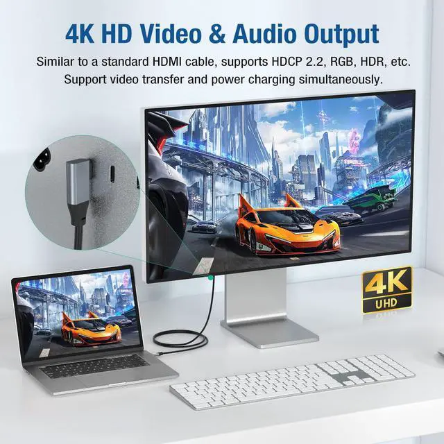 Alt view image 5 of 7 - USB C to USB C 3.2 Gen2x2 Cable 100W, 20Gbps Right Angle 4K@60Hz Video Cord, Super Soft 90 Degree Type-C Data Cable with E-Marker for Thunderbolt 3/4, MacBook, iPad Pro, Oculus Quest, Switch (9.9FT)