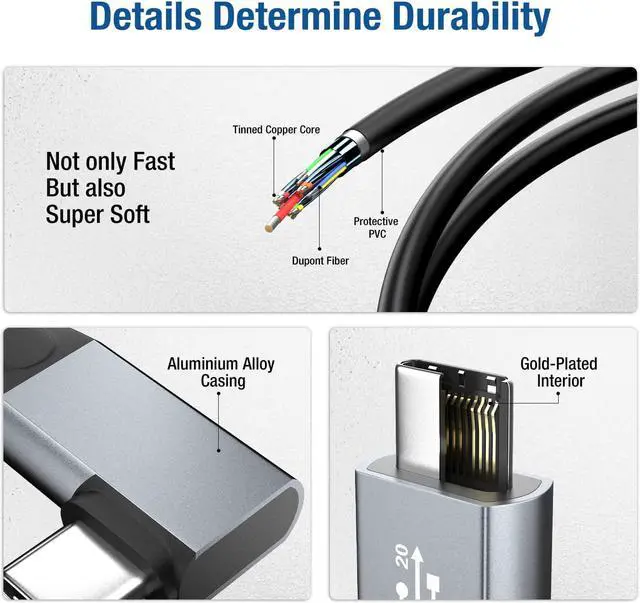 Alt view image 6 of 7 - USB C to USB C 3.2 Gen2x2 Cable 100W, 20Gbps Right Angle 4K@60Hz Video Cord, Super Soft 90 Degree Type-C Data Cable with E-Marker for Thunderbolt 3/4, MacBook, iPad Pro, Oculus Quest, Switch (9.9FT)