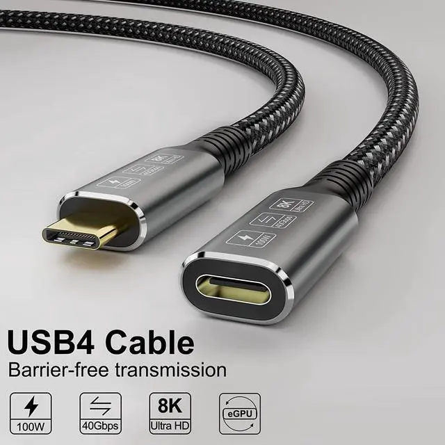 Alt view image 2 of 7 - CABLEDECONN USB4 8K Cable 0.8M Thunderbolt 4 Compatible USB 4 Type-c Male to Female Extension Cable Ultra HD 8K@60Hz 100W Charging 40Gbps Data Transfer Compatible with External SSD eGPU