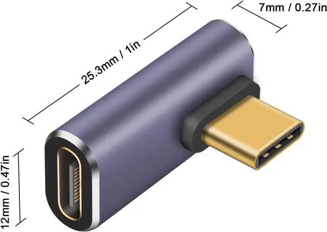Alt view image 6 of 7 - USB C Right Angle Adapter 40Gbps 8K@60Hz 100W USB C 90 Degree Adapter Right Angle Type C Male to Female Extender Thunderbolt 4 Connector for iPhone/PC/Galaxy S23 2-Pack