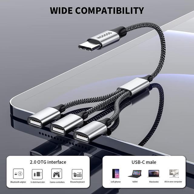 Multi Usb C Splitter Cable, Usb A To Dual Type-c + Micro Usb Male