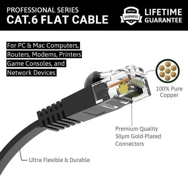 Alt view image 2 of 5 - InstallerParts (10 Pack Ethernet Cable CAT6 Cable Flat 0.5 FT - Black - Professional Series - 10Gigabit/Sec Network/High Speed Internet Cable, 550MHZ