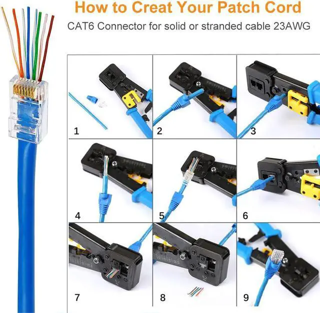 Alt view image 5 of 6 - Solsop RJ45 Connectors Cat6 RJ45 Pass Through Connector Ends 100PCS, Cat6/Cat5e Connectors, Ethernet Cable Crimp Connectors Network Unshielded Plug