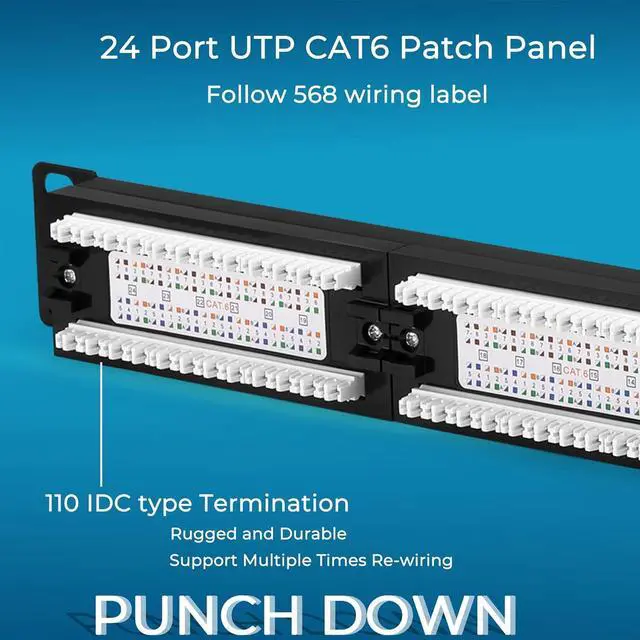 Alt view image 4 of 7 - Rapink Patch Panel 24 Port Cat6 10G Support, Network Patch Panel UTP 19-Inch, Wallmount or Rackmount 1U Ethernet Patch Panel Punch Down Block for Cat6, Cat5e, Cat5 Cabling