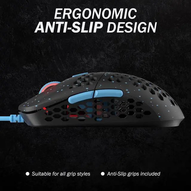 Alt view image 6 of 7 - HK Gaming Mira M Ultra Lightweight RGB Gaming Mouse | Honeycomb Shell | 63 Grams | max 12000 cpi | USB Wired | 6 programmable Buttons | On-Board Memory | Anti Slip Grips | Mira-M Blue Phantom