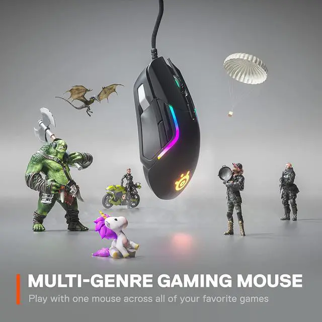 Alt view image 2 of 7 - SteelSeries Rival 5 Gaming Mouse with PrismSync RGB Lighting and 9 Programmable Buttons  FPS, MOBA, MMO, Battle Royale  18,000 CPI TrueMove Air Optical Sensor - Black