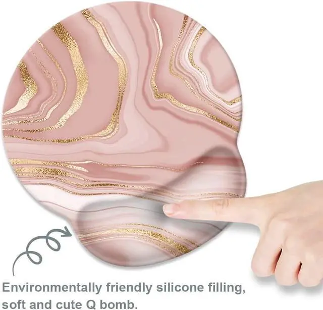Alt view image 5 of 7 - Mouse Pad with Wrist Rest Support Cute Custom Gaming Made Non Slip Rubber Base Mousepad Ergonomic Mouse Wrist Rest Pad Computer Laptop Mousepad (Pink Rose Gold)