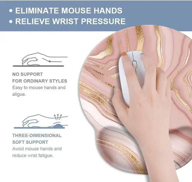 Alt view image 4 of 7 - Mouse Pad with Wrist Rest Support Cute Custom Gaming Made Non Slip Rubber Base Mousepad Ergonomic Mouse Wrist Rest Pad Computer Laptop Mousepad (Pink Rose Gold)