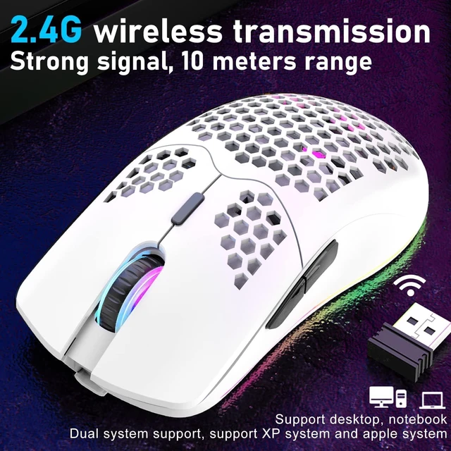 Alt view image 2 of 7 - XINMENG Wireless Gaming Mouse Lightweight Honeycomb Design - White