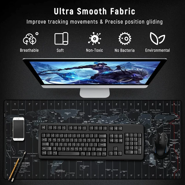 Alt view image 7 of 7 - Large Gaming Mouse Pad Extended XXL Desk Mat 35.4×15.7 Inches Map