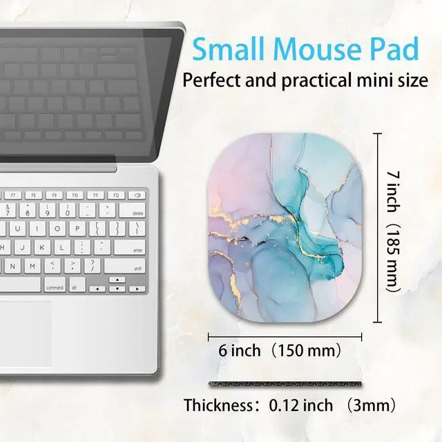 Alt view image 2 of 7 - Small Mouse PadMini Mouse Pad 6 x 7 Inchfor Laptop Keyboard Tray Wireless Mouse Home Office Travelwith Non-Slip Rubber Base Waterproof Mouse MatCyan Blue Marble