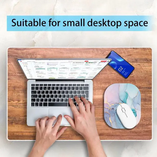 Alt view image 3 of 7 - Small Mouse PadMini Mouse Pad 6 x 7 Inchfor Laptop Keyboard Tray Wireless Mouse Home Office Travelwith Non-Slip Rubber Base Waterproof Mouse MatCyan Blue Marble