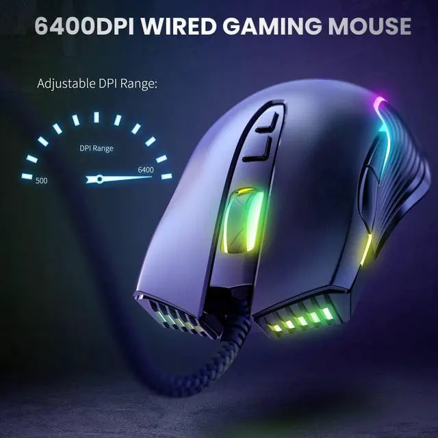 Alt view image 4 of 7 - NEWSTYP Cute RGB 6400 DPI Wired Gaming Mouse Breathing LED Optical USB 7 Buttons Gamer Computer Pink Mice for Laptop PC Desktop (Black)