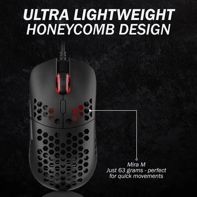 Alt view image 3 of 7 - HK Gaming Mira M Ultra Lightweight RGB Gaming Mouse | Honeycomb Shell | 63 Grams | max 12000 cpi | USB Wired | 6 programmable Buttons | On-Board Memory | Anti Slip Grips | Mira-M Black