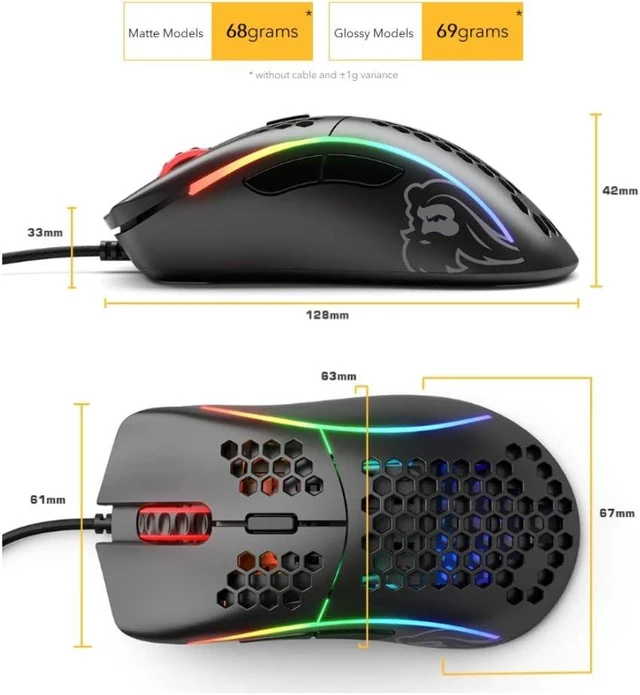 Alt view image 3 of 7 - GLORIOUS Gaming - Superlight Wired PC Gaming Mouse with Honeycomb Shell, 6 Programmable Buttons, RGB Lighting & PTFE Skates - Model D, Glossy Black