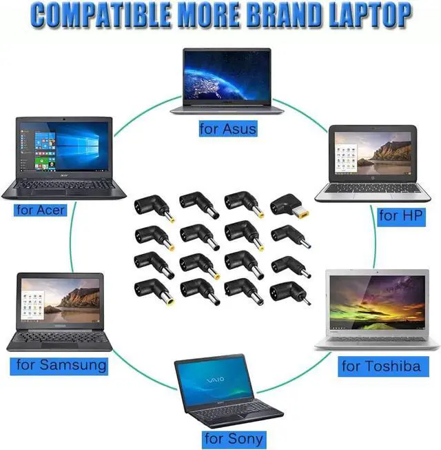 Alt view image 3 of 7 - Gonine 90W Universal Laptop Charger, 110-240V AC to DC 19V 19.5V 20V 18.5V 15V 16V AC Power Supply Adapter, Compatible with HP Dell Acer Asus Toshiba Gateway Lenovo Notebook.