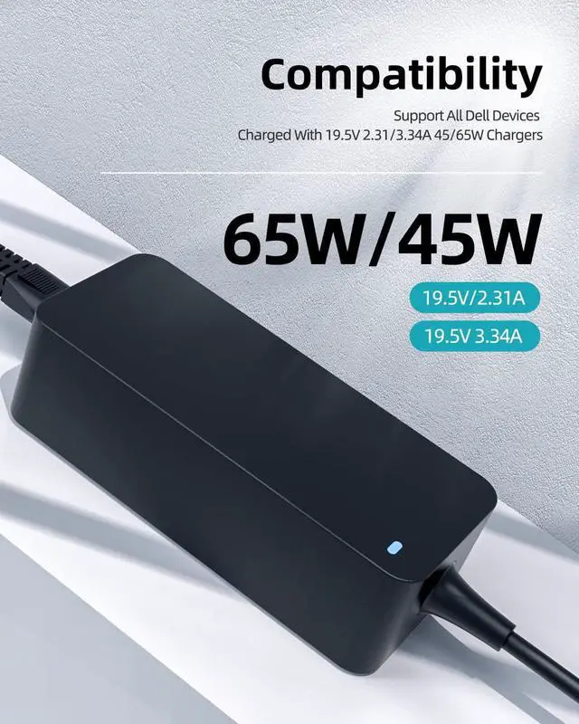 Alt view image 5 of 7 - Charger Fit for  Laptop Computer for Inspiron 15 14 17 13 11 3000 5000 7000 Latitude Vostro XPS Series (Safety Certified by UL) 65W 45W Round Tip