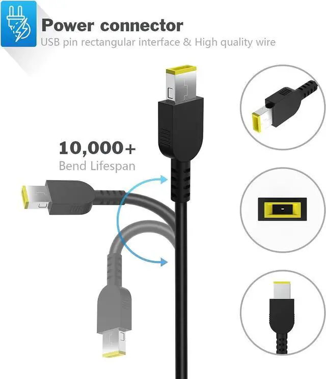 Alt view image 4 of 7 - 65W/45W Laptop Ac Adapter Charger for Lenovo IdeaPad Yoga 13 13-2191;Thinkpad T430 T440 T440S T440P T450 T460 T460S T540P T560 E440 E450 E550 E560 G50 G50-45 G50-70 G50-80 Z50 Power Supply Cord Plug