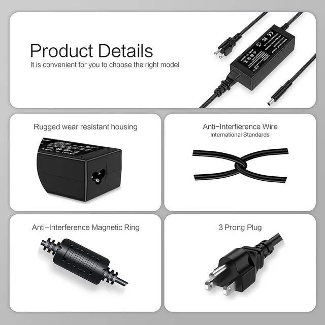 Alt view image 4 of 6 - 65W 45W AC Adapter Laptop Charger Compatible with  Inspiron 13 14 15 16 17 3000 5000 7000 Series Compatible with  Latitude 13 14 15 3000 Series Compatible with Vostro 13 14 15 16 3000 5000