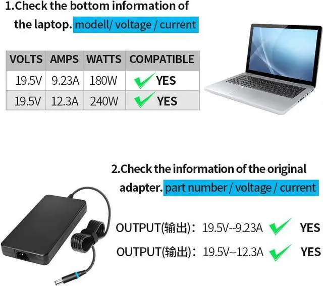 Alt view image 2 of 5 - 240W 180W AC Adapter Cargador Fit for Dell Alienvare 13 15 17 R1 R2 R3 R4 Series Dell Alienvare X51 M17 M15 M17X M18X,Dell Precision 7710 7730 7520 M6700 M6800 PA-9E Laptop Charger Power Supply Cord