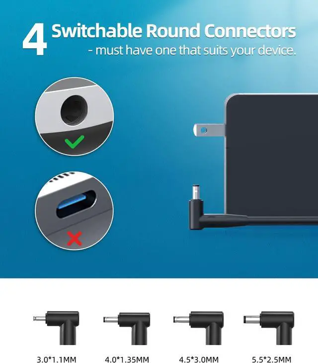 Alt view image 3 of 7 - Laptop Charger for Asus, (UL Safety Certified) - 65W 45W 33W Round Connector