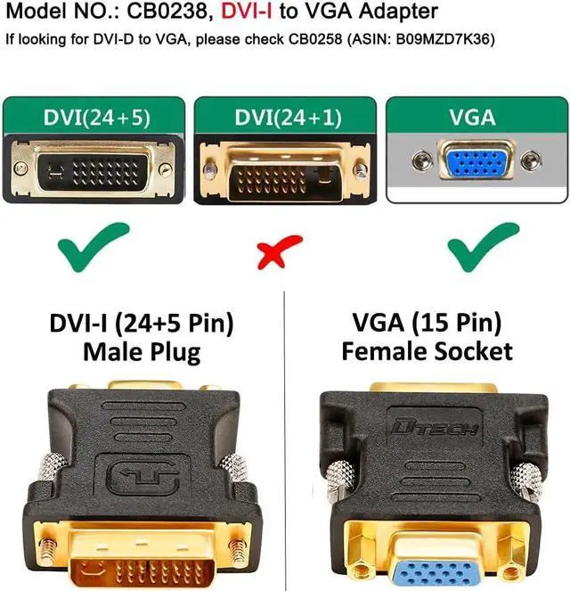 Alt view image 3 of 7 - DTech DVI Male to VGA Female Adapter High Speed DVI-I24+5 Port Converter for HDTV Plasma DVD and Projector