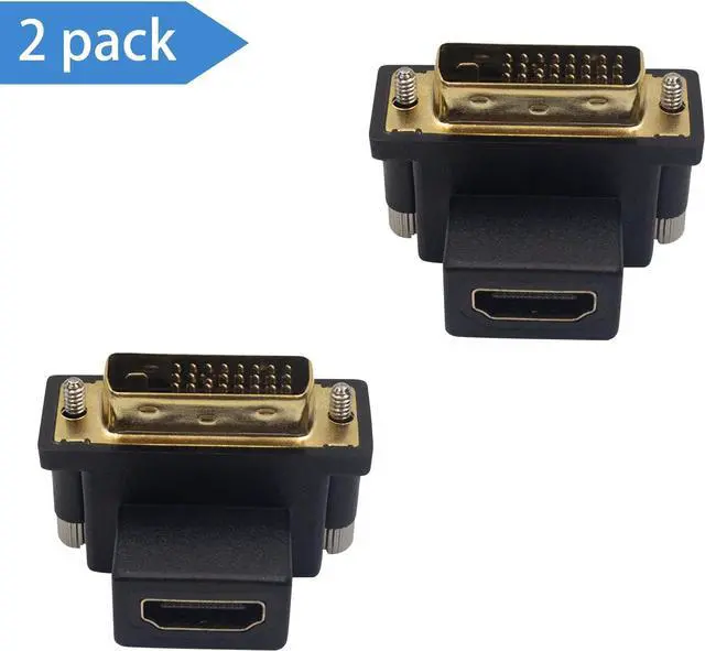 Alt view image 2 of 7 - HDMI to DVI Adapter 90 Degree Up Down Angled DVI Male to HDMI Female Adapter for Computer & HDTV & Graphics Card 2pack
