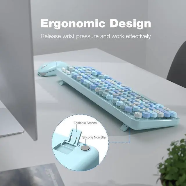 Alt view image 3 of 7 - MOFII Wireless Keyboard and Mouse Combo, Blue Retro Keyboard with Round Keycaps, 2.4GHz Dropout-Free Connection, Cute Wireless Mouse for PC/Laptop/Mac/Windows XP/7/8/10 (Blue-Colorful)