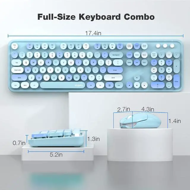 Alt view image 6 of 7 - MOFII Wireless Keyboard and Mouse Combo, Blue Retro Keyboard with Round Keycaps, 2.4GHz Dropout-Free Connection, Cute Wireless Mouse for PC/Laptop/Mac/Windows XP/7/8/10 (Blue-Colorful)