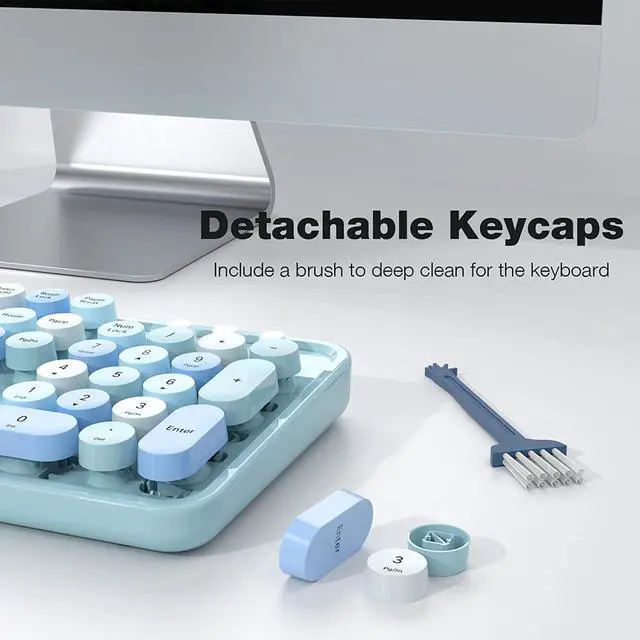 Alt view image 5 of 7 - MOFII Wireless Keyboard and Mouse Combo, Blue Retro Keyboard with Round Keycaps, 2.4GHz Dropout-Free Connection, Cute Wireless Mouse for PC/Laptop/Mac/Windows XP/7/8/10 (Blue-Colorful)
