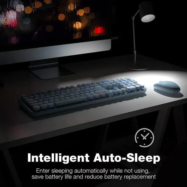 Alt view image 4 of 7 - MOFII Wireless Keyboard and Mouse Combo, Blue Retro Keyboard with Round Keycaps, 2.4GHz Dropout-Free Connection, Cute Wireless Mouse for PC/Laptop/Mac/Windows XP/7/8/10 (Blue-Colorful)