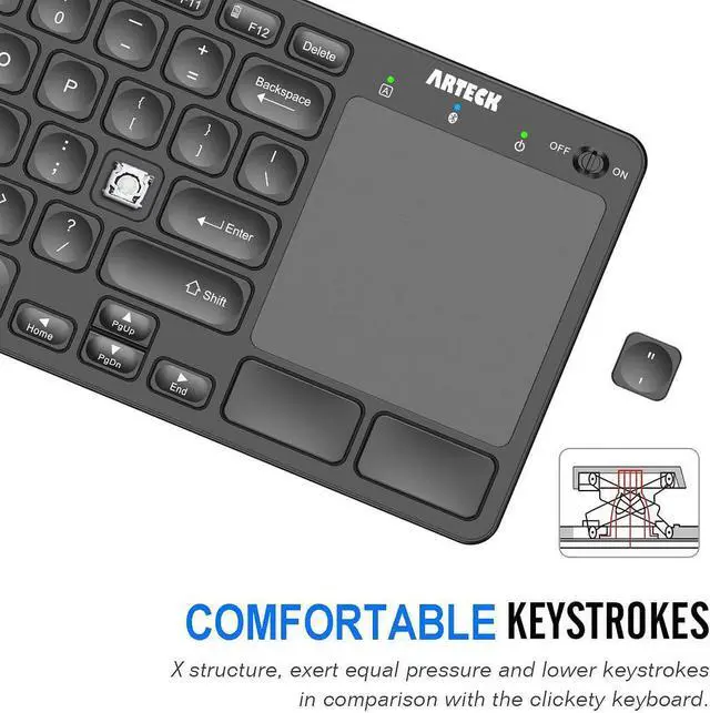 Alt view image 3 of 7 - Arteck Universal Backlit 7-Colors Bluetooth Touch TV Keyboard with Easy Media Control and Build-in Touchpad for TV-Connected Computer, Smart TV, Desktop, Laptop, iPad, Surface, Tablet, HTPC