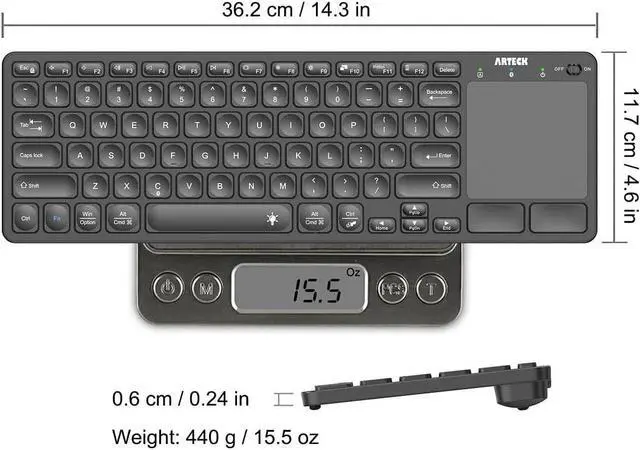 Alt view image 5 of 7 - Arteck Universal Backlit 7-Colors Bluetooth Touch TV Keyboard with Easy Media Control and Build-in Touchpad for TV-Connected Computer, Smart TV, Desktop, Laptop, iPad, Surface, Tablet, HTPC