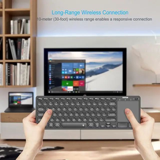 Alt view image 4 of 7 - Arteck Universal Backlit 7-Colors Bluetooth Touch TV Keyboard with Easy Media Control and Build-in Touchpad for TV-Connected Computer, Smart TV, Desktop, Laptop, iPad, Surface, Tablet, HTPC