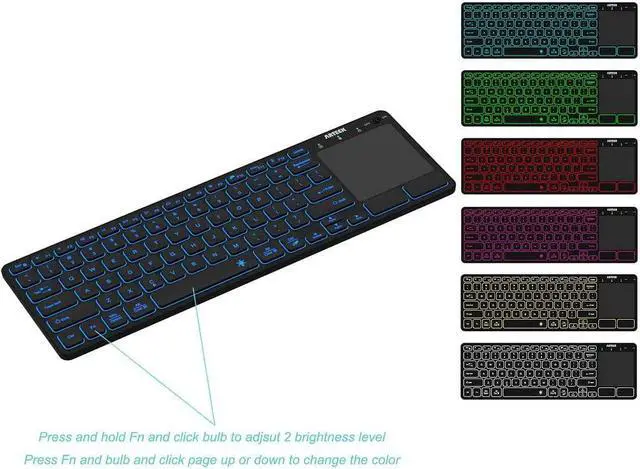 Alt view image 6 of 7 - Arteck Universal Backlit 7-Colors Bluetooth Touch TV Keyboard with Easy Media Control and Build-in Touchpad for TV-Connected Computer, Smart TV, Desktop, Laptop, iPad, Surface, Tablet, HTPC