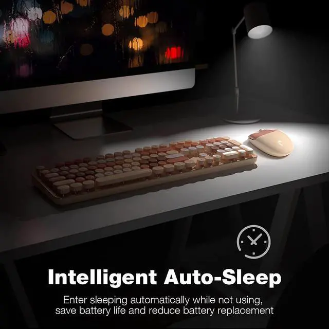 Alt view image 4 of 7 - KNOWSQT Wireless Keyboard and Mouse Combo, Milk Tea 104 Keys Full-Sized 2.4 GHz Round Keycap Colorful Keyboards, USB Receiver Plug and Play, for Windows, Mac, PC, Laptop, Desktop