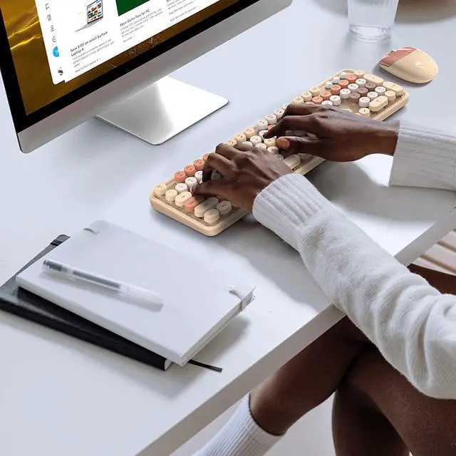 Alt view image 6 of 7 - KNOWSQT Wireless Keyboard and Mouse Combo, Milk Tea 104 Keys Full-Sized 2.4 GHz Round Keycap Colorful Keyboards, USB Receiver Plug and Play, for Windows, Mac, PC, Laptop, Desktop
