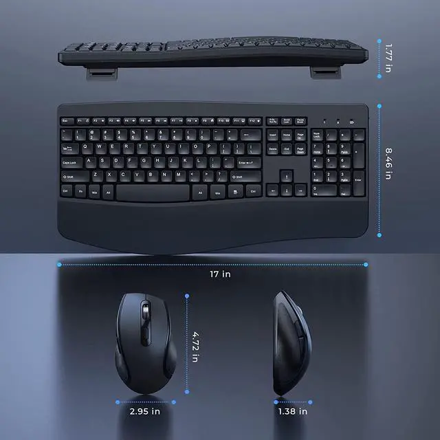 Alt view image 6 of 7 - Wireless Keyboard and Mouse - Ergonomic Keyboard and Mouse Combo Full Size Keyboard Cordless with Palm Wrist Rest Ergonomic Mouse Wireless for Windows Computers Laptops - Black