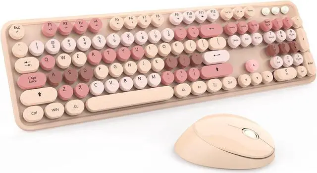Main image of Wireless Keyboard and Mouse, KOOTOP Cute Keyboard and Mouse, 2.4G Wireless Keyboard with Retro Round Keycap for PC, Mac, Laptop,Computer Windows (Milk Tea)