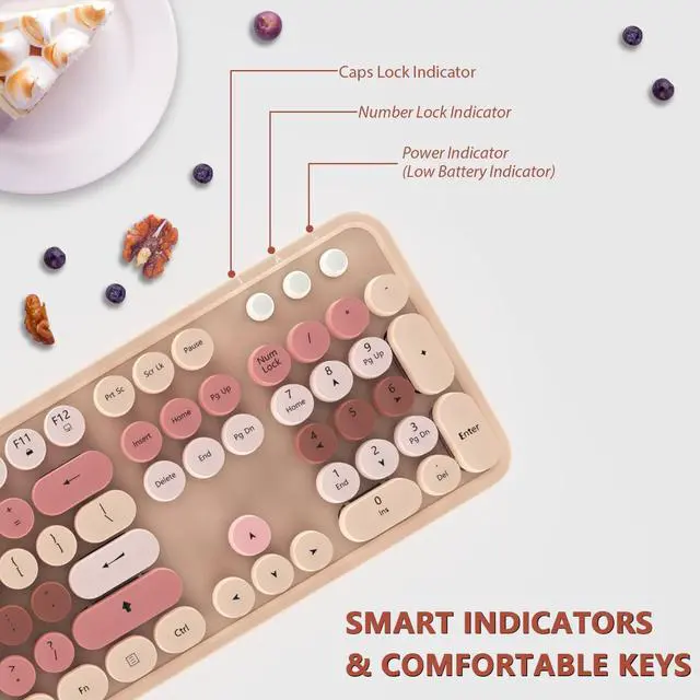 Alt view image 2 of 7 - Wireless Keyboard and Mouse, KOOTOP Cute Keyboard and Mouse, 2.4G Wireless Keyboard with Retro Round Keycap for PC, Mac, Laptop,Computer Windows (Milk Tea)