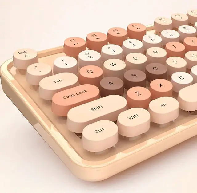 Alt view image 6 of 6 - 2.4G Full-Size Wireless Keyboard and Mouse Combo, Multi-Color Typewriter Style Round Keycap, Cute Candy Colors, Compatible with Notebook, PC (104 Keys,Milk Tea)